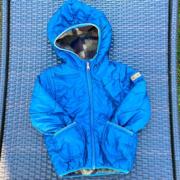 ZARA kids boy camo teddy liner blue tip stitched puffer puffy autumn fall jacket - Picture 1 of 5